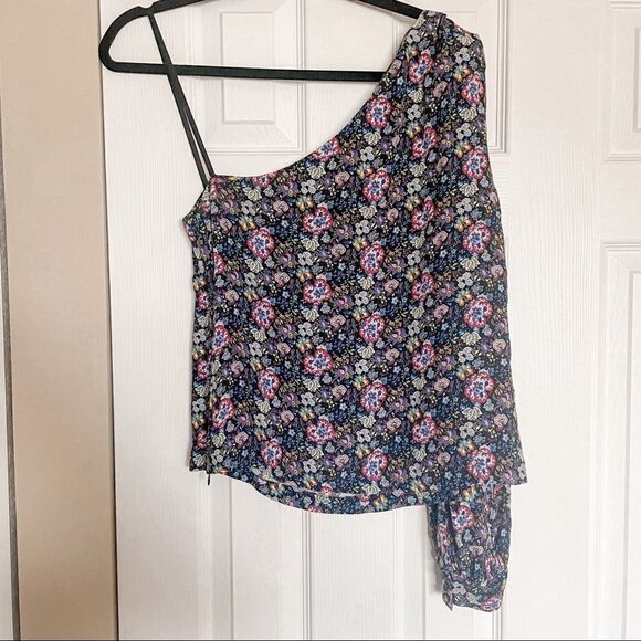 FRAME Floral One-Shoulder Blouse L - Picture 8 of 15